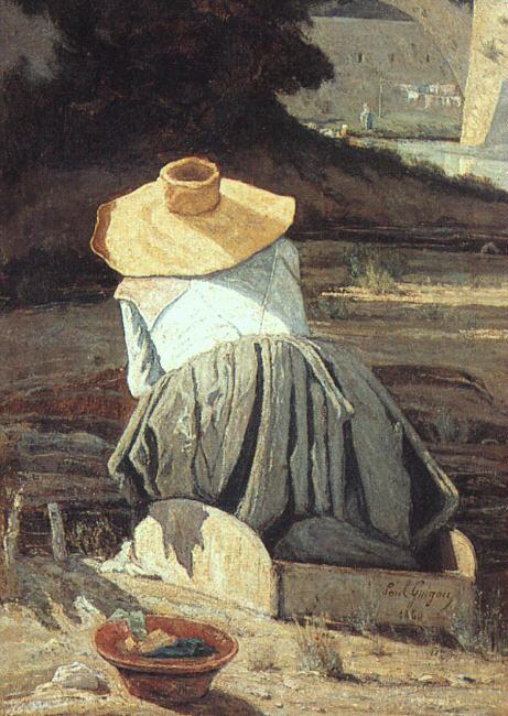 Paul-Camille Guigou The Washerwoman Norge oil painting art